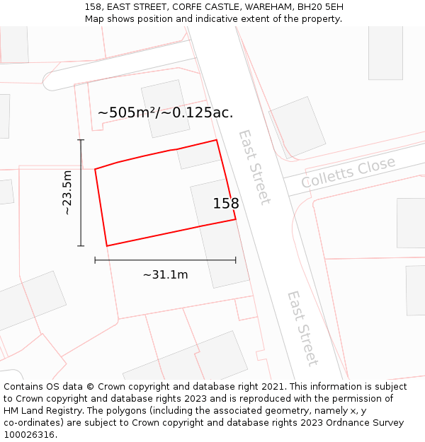 158, EAST STREET, CORFE CASTLE, WAREHAM, BH20 5EH: Plot and title map