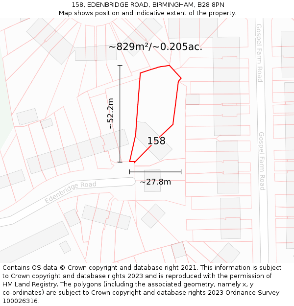 158, EDENBRIDGE ROAD, BIRMINGHAM, B28 8PN: Plot and title map