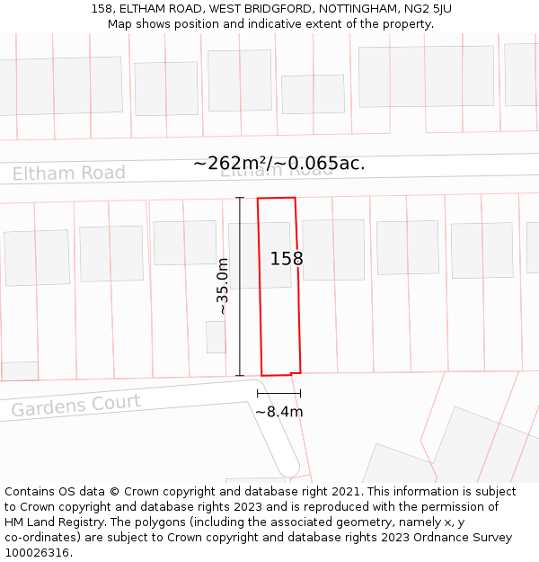 158, ELTHAM ROAD, WEST BRIDGFORD, NOTTINGHAM, NG2 5JU: Plot and title map