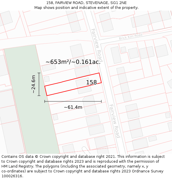 158, FAIRVIEW ROAD, STEVENAGE, SG1 2NE: Plot and title map