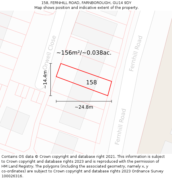 158, FERNHILL ROAD, FARNBOROUGH, GU14 9DY: Plot and title map