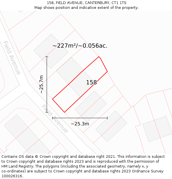 158, FIELD AVENUE, CANTERBURY, CT1 1TS: Plot and title map