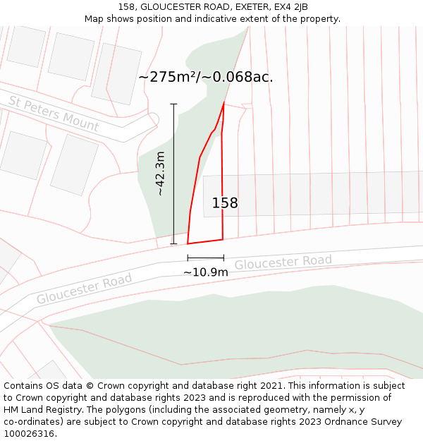 158, GLOUCESTER ROAD, EXETER, EX4 2JB: Plot and title map