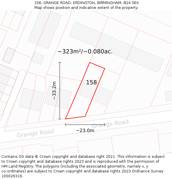 158, GRANGE ROAD, ERDINGTON, BIRMINGHAM, B24 0EX: Plot and title map