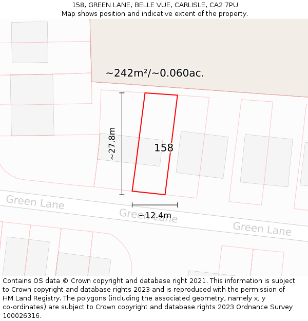 158, GREEN LANE, BELLE VUE, CARLISLE, CA2 7PU: Plot and title map