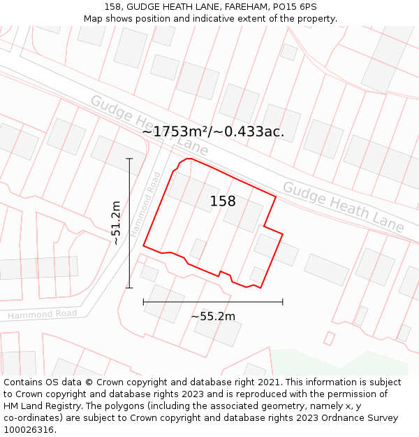 158, GUDGE HEATH LANE, FAREHAM, PO15 6PS: Plot and title map