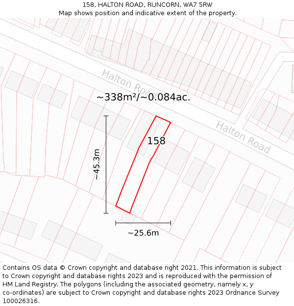 158, HALTON ROAD, RUNCORN, WA7 5RW: Plot and title map