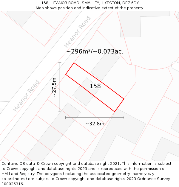 158, HEANOR ROAD, SMALLEY, ILKESTON, DE7 6DY: Plot and title map