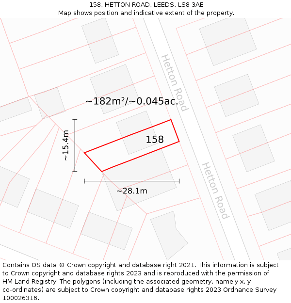 158, HETTON ROAD, LEEDS, LS8 3AE: Plot and title map