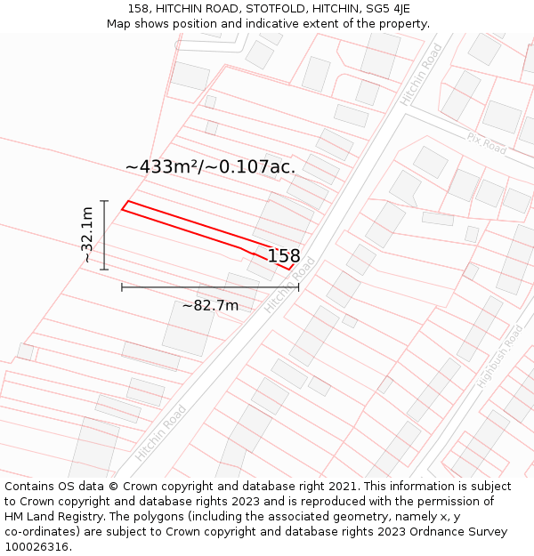 158, HITCHIN ROAD, STOTFOLD, HITCHIN, SG5 4JE: Plot and title map