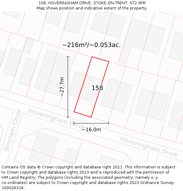 158, HOVERINGHAM DRIVE, STOKE-ON-TRENT, ST2 9PR: Plot and title map