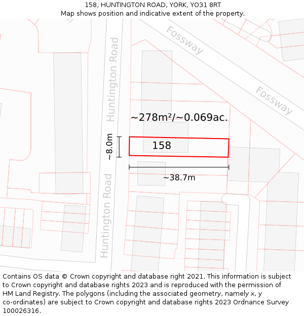 158, HUNTINGTON ROAD, YORK, YO31 8RT: Plot and title map