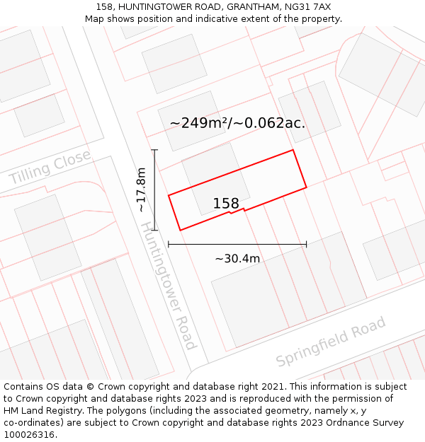 158, HUNTINGTOWER ROAD, GRANTHAM, NG31 7AX: Plot and title map