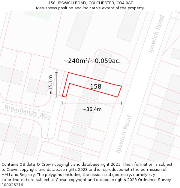 158, IPSWICH ROAD, COLCHESTER, CO4 0AF: Plot and title map