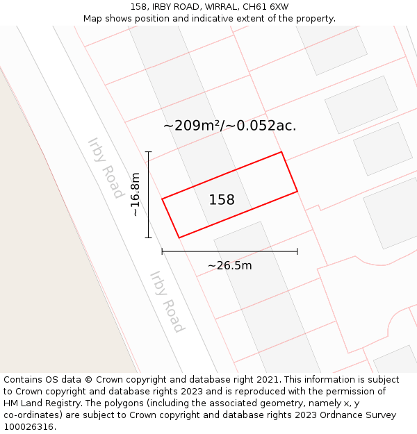 158, IRBY ROAD, WIRRAL, CH61 6XW: Plot and title map