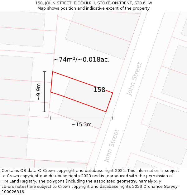 158, JOHN STREET, BIDDULPH, STOKE-ON-TRENT, ST8 6HW: Plot and title map