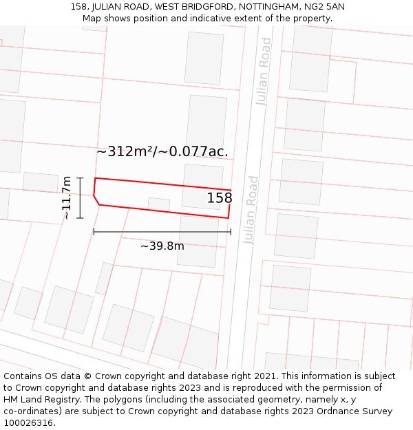 158, JULIAN ROAD, WEST BRIDGFORD, NOTTINGHAM, NG2 5AN: Plot and title map