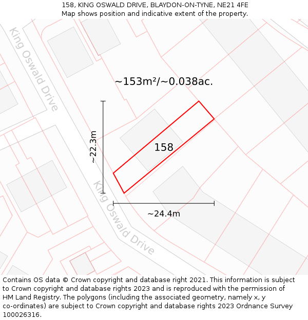 158, KING OSWALD DRIVE, BLAYDON-ON-TYNE, NE21 4FE: Plot and title map