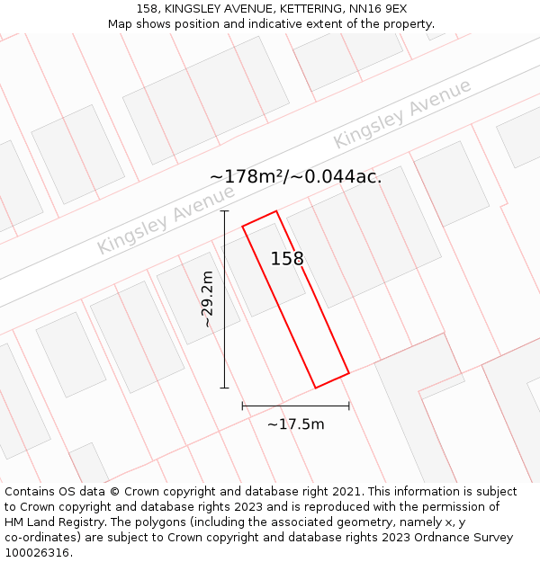 158, KINGSLEY AVENUE, KETTERING, NN16 9EX: Plot and title map