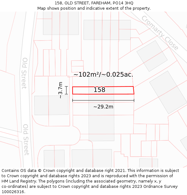 158, OLD STREET, FAREHAM, PO14 3HQ: Plot and title map