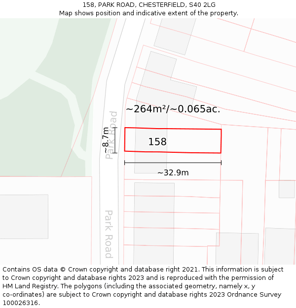 158, PARK ROAD, CHESTERFIELD, S40 2LG: Plot and title map