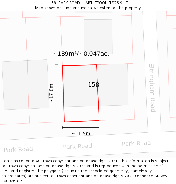 158, PARK ROAD, HARTLEPOOL, TS26 9HZ: Plot and title map