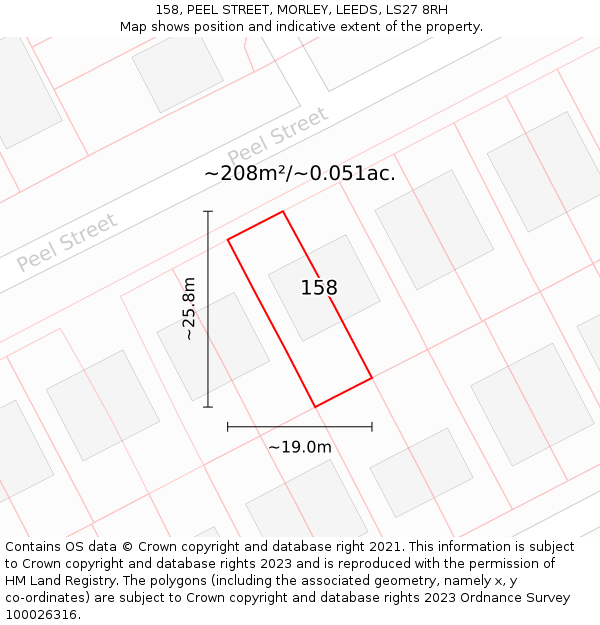 158, PEEL STREET, MORLEY, LEEDS, LS27 8RH: Plot and title map