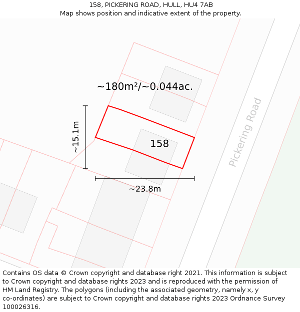 158, PICKERING ROAD, HULL, HU4 7AB: Plot and title map