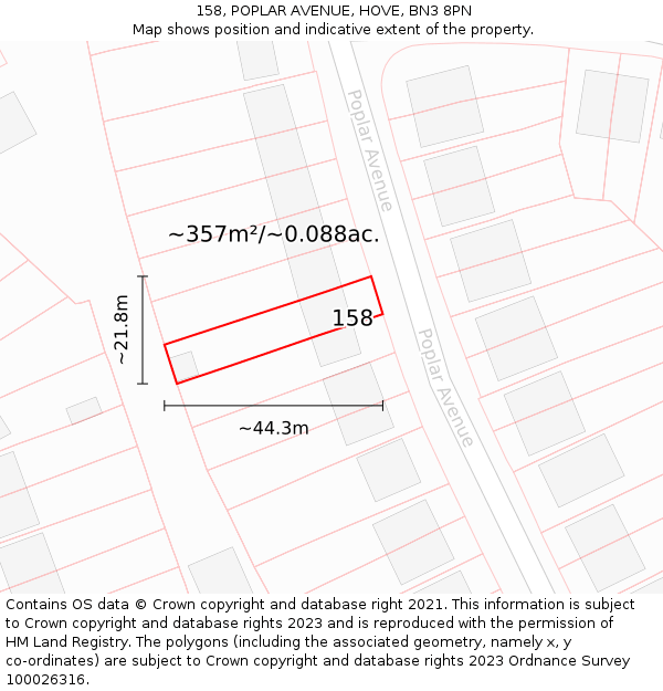 158, POPLAR AVENUE, HOVE, BN3 8PN: Plot and title map