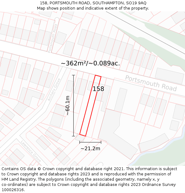 158, PORTSMOUTH ROAD, SOUTHAMPTON, SO19 9AQ: Plot and title map