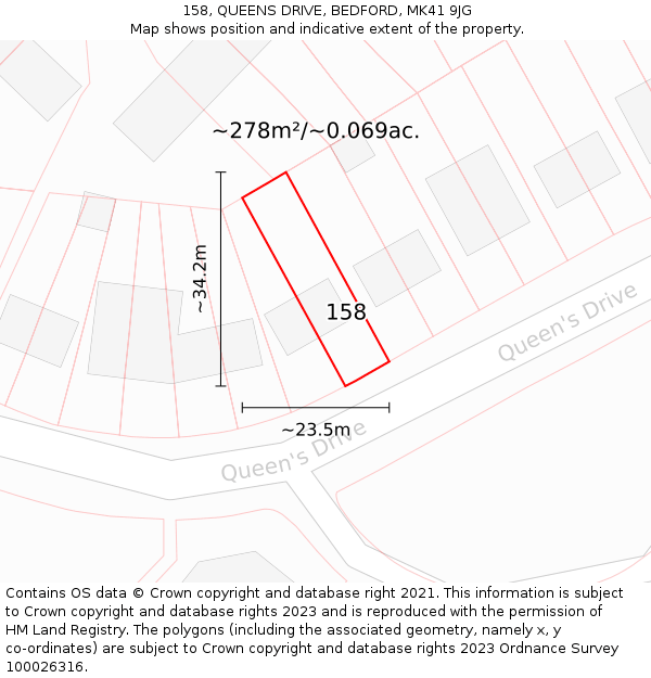 158, QUEENS DRIVE, BEDFORD, MK41 9JG: Plot and title map