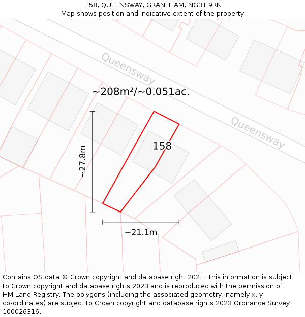 158, QUEENSWAY, GRANTHAM, NG31 9RN: Plot and title map