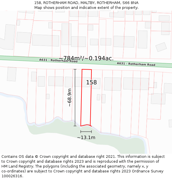 158, ROTHERHAM ROAD, MALTBY, ROTHERHAM, S66 8NA: Plot and title map