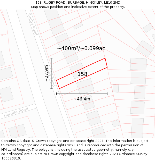 158, RUGBY ROAD, BURBAGE, HINCKLEY, LE10 2ND: Plot and title map