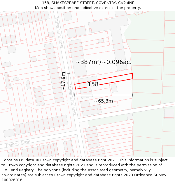 158, SHAKESPEARE STREET, COVENTRY, CV2 4NF: Plot and title map