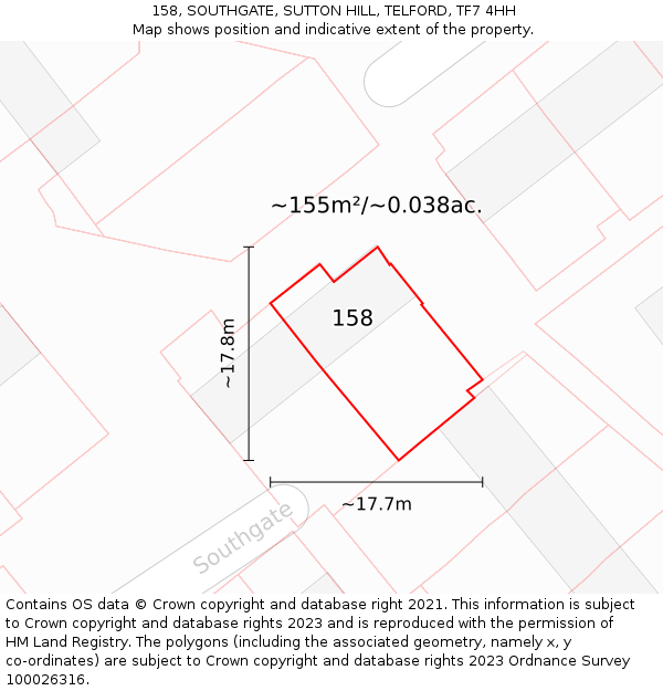 158, SOUTHGATE, SUTTON HILL, TELFORD, TF7 4HH: Plot and title map