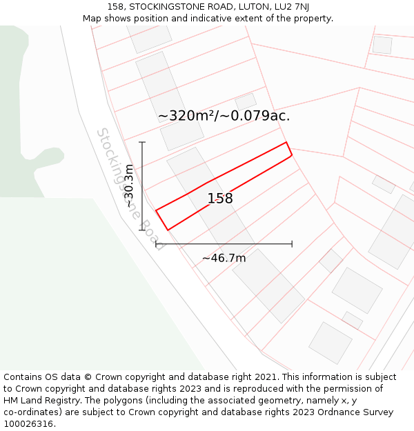 158, STOCKINGSTONE ROAD, LUTON, LU2 7NJ: Plot and title map