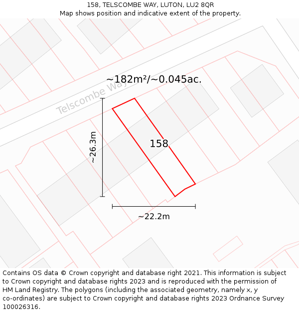 158, TELSCOMBE WAY, LUTON, LU2 8QR: Plot and title map