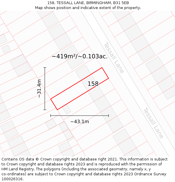 158, TESSALL LANE, BIRMINGHAM, B31 5EB: Plot and title map