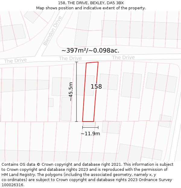 158, THE DRIVE, BEXLEY, DA5 3BX: Plot and title map