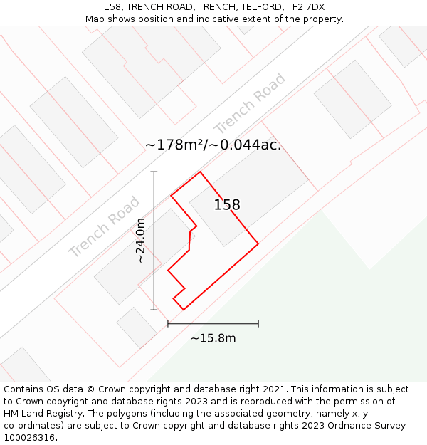 158, TRENCH ROAD, TRENCH, TELFORD, TF2 7DX: Plot and title map