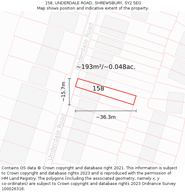 158, UNDERDALE ROAD, SHREWSBURY, SY2 5EG: Plot and title map