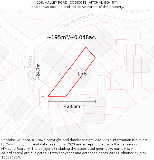 158, VALLEY ROAD, CODICOTE, HITCHIN, SG4 8YN: Plot and title map