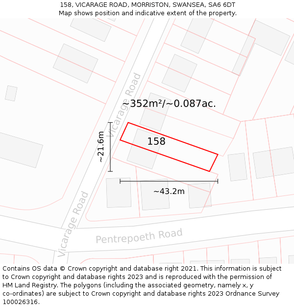 158, VICARAGE ROAD, MORRISTON, SWANSEA, SA6 6DT: Plot and title map