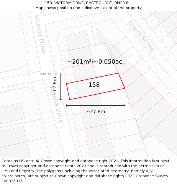 158, VICTORIA DRIVE, EASTBOURNE, BN20 8LH: Plot and title map