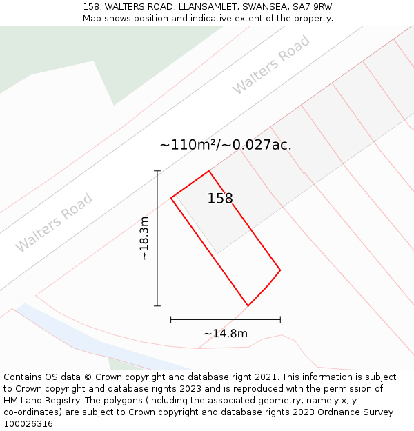 158, WALTERS ROAD, LLANSAMLET, SWANSEA, SA7 9RW: Plot and title map