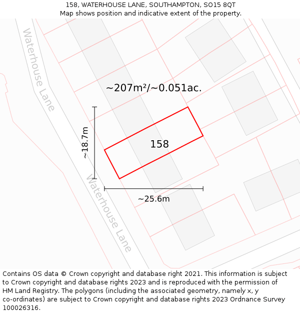 158, WATERHOUSE LANE, SOUTHAMPTON, SO15 8QT: Plot and title map