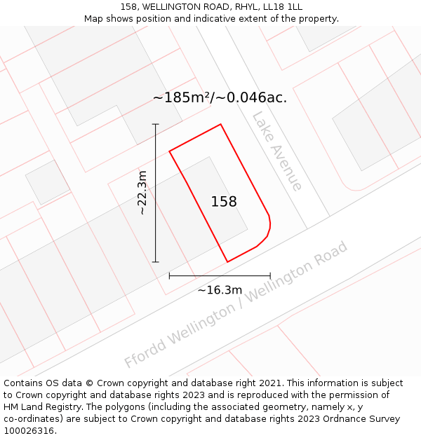 158, WELLINGTON ROAD, RHYL, LL18 1LL: Plot and title map