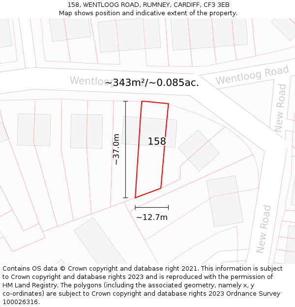 158, WENTLOOG ROAD, RUMNEY, CARDIFF, CF3 3EB: Plot and title map