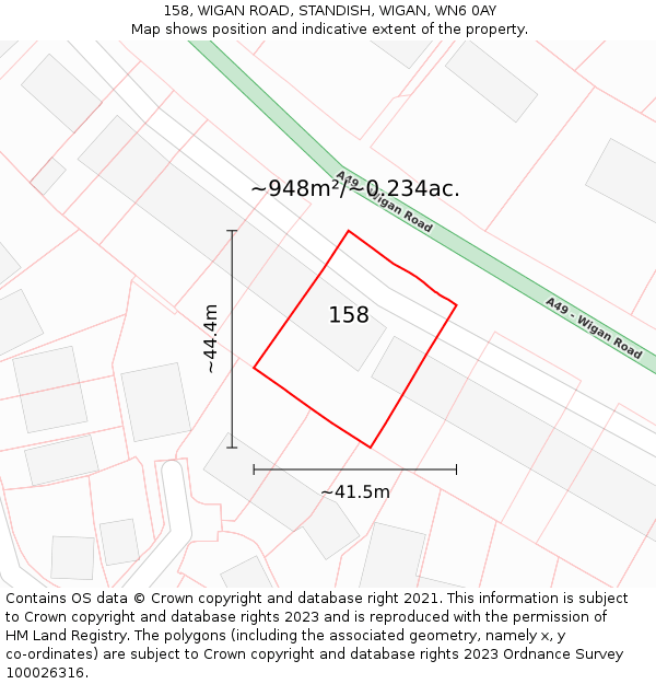 158, WIGAN ROAD, STANDISH, WIGAN, WN6 0AY: Plot and title map